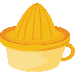 Bright Yellow Manual Citrus Juicer with Ribbed Dome Top and Handle on Transparent Background