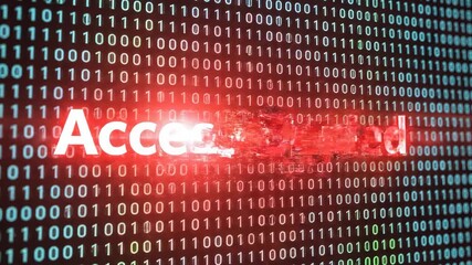 Access Denied Red Text Message Over Glowing Blue Binary Code Digital Background