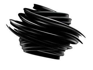 Black paint brush stroke abstract swirl dynamic movement glossy texture modern art isolated on transparent background creative design element expressive bold artistic