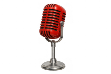 Vintage red microphone broadcasting sound for audio recording, musical performance, podcasting, and radio shows