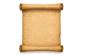 Old parchment scroll isolated on white. Vintage manuscript.