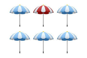 Obraz premium Striped beach umbrella set with blue, white, and red colors, isolated on transparent background, perfect for summer, vacation, or outdoor relaxation concepts