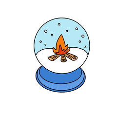 A snow globe with a fire inside it