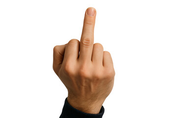 Human hand making rude gesture isolated on white background.