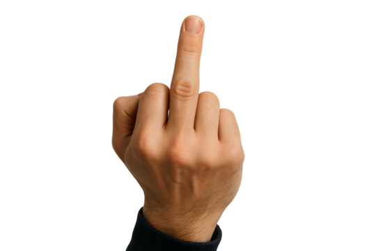 Human hand making rude gesture isolated on white background.