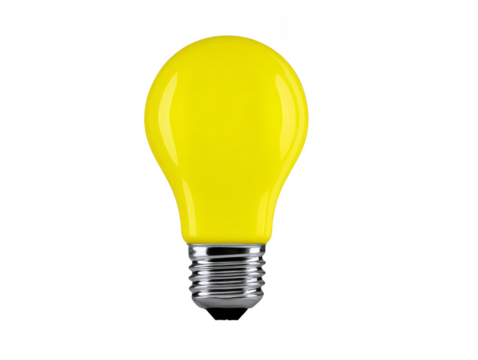 Yellow light bulb isolated on transparency background glossy surface metallic base modern design energy concept creative idea innovation bright cheerful mood