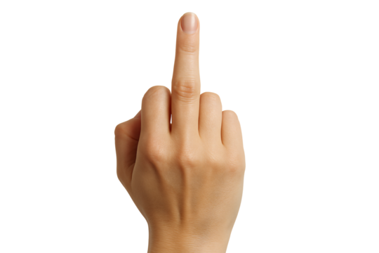 Hand showing middle finger gesture isolated on white. Expression concept.