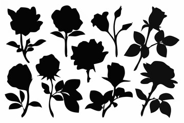 Rose flowers silhouettes set ...