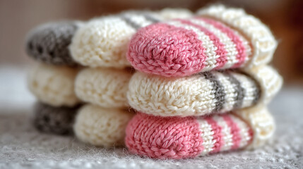 Cozy knitted baby socks stacked in soft pastel colors warmth and comfort