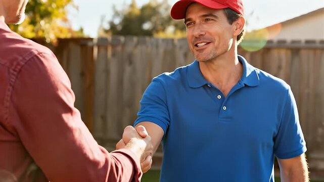 Two Men Shaking Hands in a Positive Meeting - Home Improvement Success
