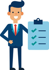 Cartoon Businessman Analyzing Performance Checklist