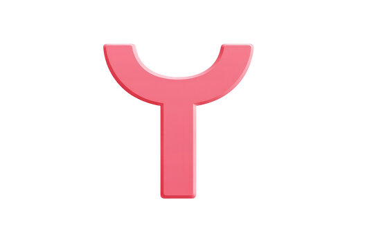 Red uppercase letter upsilon symbol, 3D rendering, isolated on transparent background, modern style, educational and decorative, suitable for learning material or graphic design projects