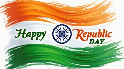 Happy republic day india greeting with flag colors and ashoka chakra