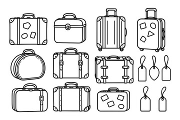 Collection of linear suitcase designs with travel tags for luggage inspiration