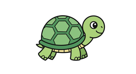 Obraz premium Adorable cartoon turtle with green shell and friendly expression on a white background