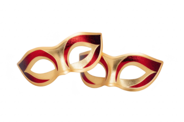 Gold red masquerade mask, elegant party accessory, festive and mysterious, suitable for celebration, costume event, or carnival, with shiny metallic finish and dramatic style