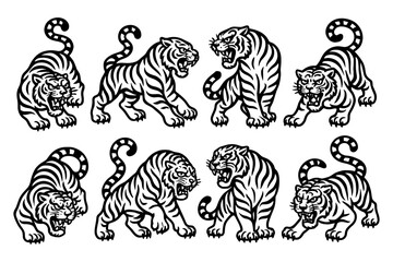Bold tribal tiger artwork with traditional tattoo style - fierce animal designs collection