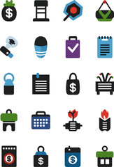 Collection of diverse icons representing financial, business, and lifestyle concepts with a clean, modern aesthetic