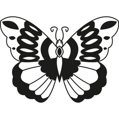 A Detailed Black And White Butterfly Illustration Isolated On A Transparent Background With Intricate Wing Patterns And Antennae