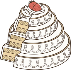 Delicious wedding cake with strawberry