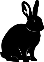 Obraz premium Silhouette of a sitting rabbit with long ears, black and white animal art