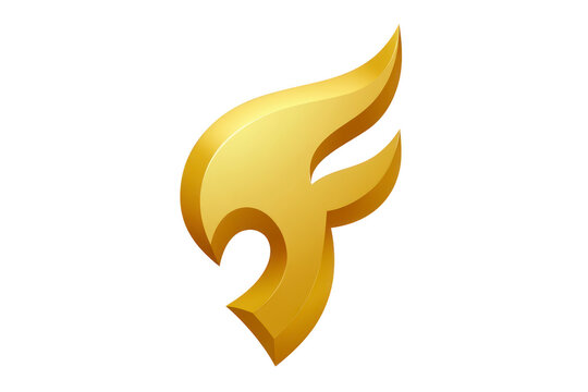 Golden flame logo, abstract fire symbol, modern 3D design, shiny metallic finish, dynamic shape, energy concept, isolated on transparent background