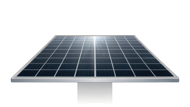 Solar panel capturing sun's rays for clean, sustainable power isolated on white background