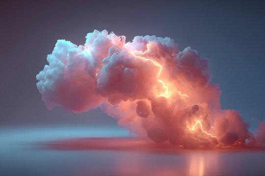 Abstract Storm Cloud with Intense Lightning and Neon Colored Glow - Powered by Adobe