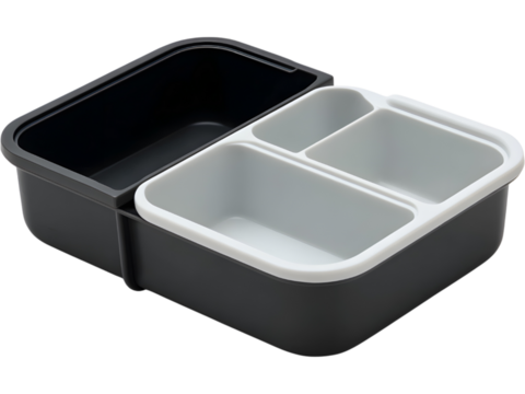 lunch box with divided compartments isolated on transparent background, representing eco food storage.