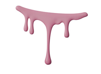 3D pink liquid drip isolated on white background. Glossy melting cream and candy texture. Abstract flow design perfect for dessert, paint, or cosmetic vector illustration and decoration