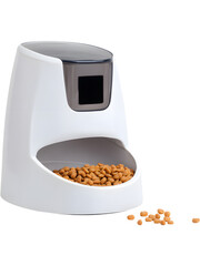 Modern automatic pet feeder isolated on transparent background, symbolizing innovation and smart pet care.