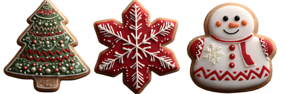 Christmas gingerbreads santa, tree, snowflake isolated background