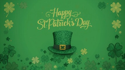 Festive green leprechaun hat and clover decorations for st patricks day