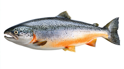 Obraz premium A single salmon fish with silver and orange coloration isolated on white background