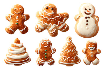Fototapeta premium Collection of various gingerbread men cookies isolated on transparent background