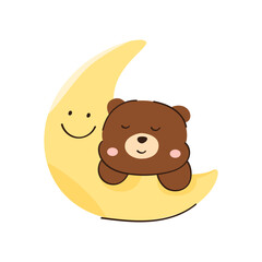 Cute baby bear sleeping on the moon. hand drawn.
