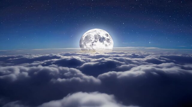 Starry Night Above Moonlit Cloudscape Surreal Sky 4K