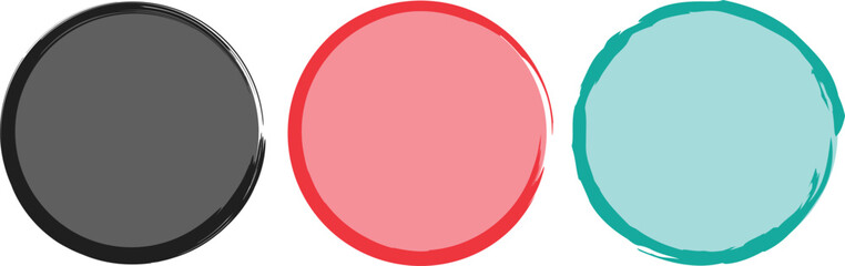 Three colorful circles in black, pink, and teal