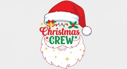 Christmas Crew T-Shirt Design with Santa Hat and Beard Typography.