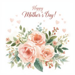 Beautiful watercolor roses and greenery for mothers day celebration