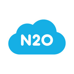 Bright blue cloud icon with white n2o letters representing nitrous oxide gas