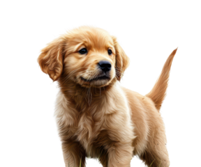Cute Golden Puppy on Grass with Butterfly on transparent background