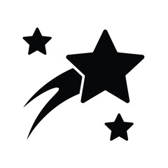 Hand drawn black silhouette of a shooting star with smaller stars