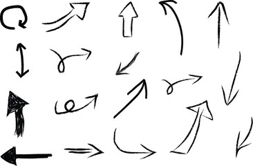 Collection of hand drawn arrows in various styles and directions
