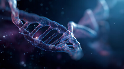 Crystalline DNA double helix structure floating in space faceless molecular visualization heavily defocused cosmic nebula background with star clusters representing universal