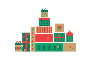 christmas gift boxes set, vector illustration isolated on white background, design element for greeting cards, poster, invitation, banner, wallpaper