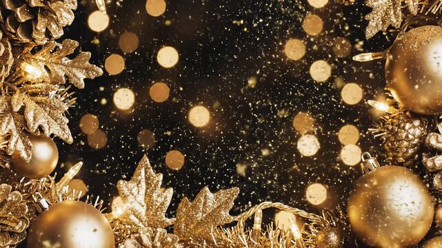 Glittering Gold Christmas Ornament Still Life With Bokeh Lights