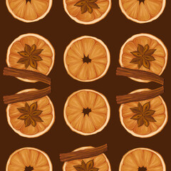 Christmas Seamless Patterns with Warm Spices: Orange, Cinnamon, and Star Anise