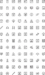 Collection of Business and Technology Icons, Featuring Data Analytics, Finance, User Interface, and Communication Symbols for Digital Applications