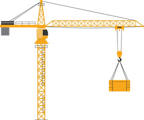 Yellow Tower Crane Lifting Container Vector Illustration